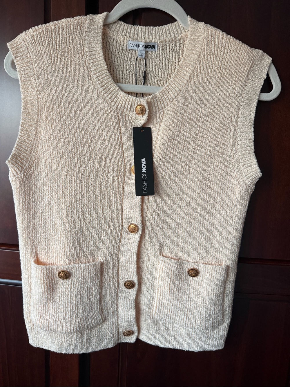 Fashion Nova Cream Sleeveless Knit Cardigan Vest NWT